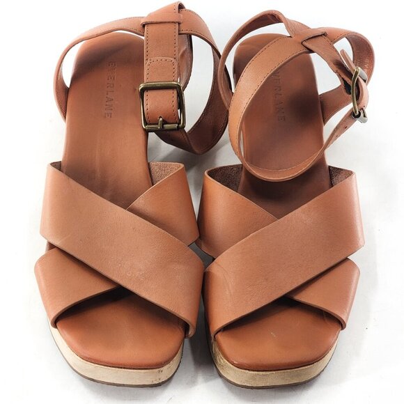 EVERLANE Wooden Sole Clog Sandal Leather Strappy Wedge Ankle Strap - Picture 9 of 11